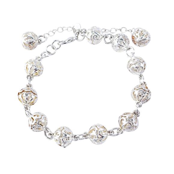 Estate Sterling Silver 925 Filigree Ball Link Bracelet 7.5” - Picture 2 of 6